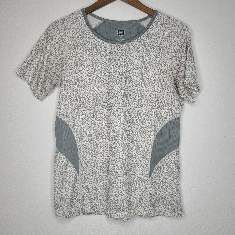 REI White and Gray Patterned Women's Workout Athletic Top Medium
